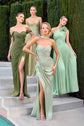 Ladivine CD415 One Shoulder Pleated Luminescent Chiffon Flowy Gown